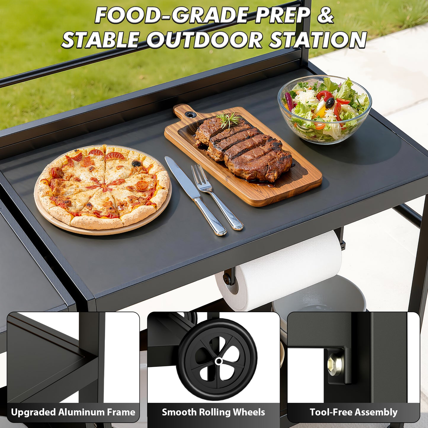 LAFWELL Modular Outdoor Kitchen Island 4-Piece Set, Aluminum Outdoor Kitchen Cabinets Prep Station with Sink, Storage Cabinets & Shelves for Patio, Backyard & Deck
