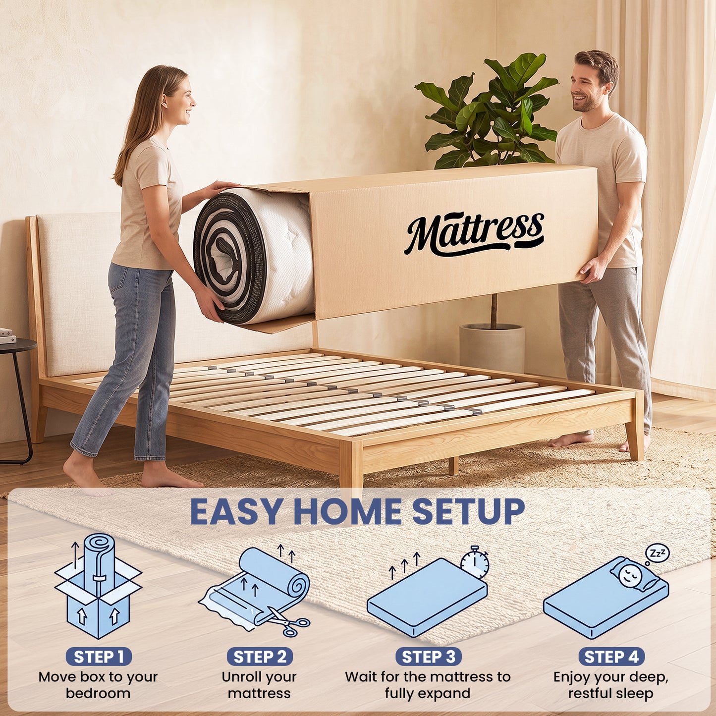 LAFWELL 12" 14" Hybrid Mattress in a Box | Twin Full Queen Size Innerspring Mattress with Individual Pocket Springs & High Density Foam | Medium Firm, Fiberglass Free, Pressure Relief, White