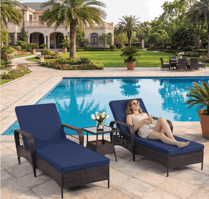 LAFWELL Rattan Outdoor Patio Lounge Chair with 6 Adjustable Positions, Armrests, and Padded Cushions