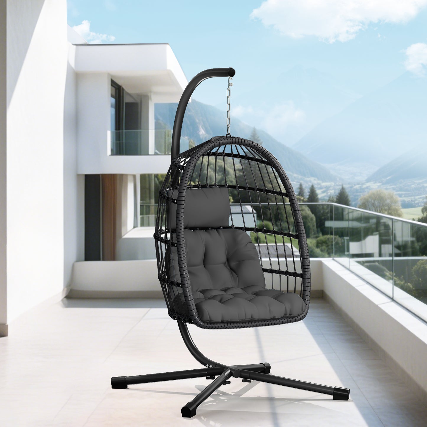 LAFWELL Egg Chair with Stand,Patio Rattan Wicker Hanging Swing Egg Chair Hammock Chair for Bedroom Porch Garden,Thickened Aluminum Alloy Steel Frame and UV Resistant Cushion,350LBS Capacity