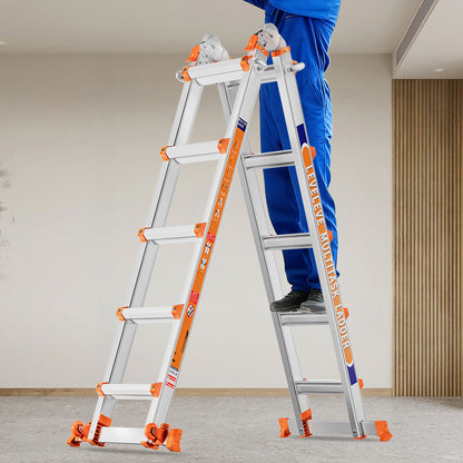 LAFWELL Multi Position 3 Step Ladder, 14FT Extension Ladder with Stabilizer Bar &amp; Wheels,330 lbs Security Load A Frame Ladder for Stairs Home Indoor Outdoor Roof