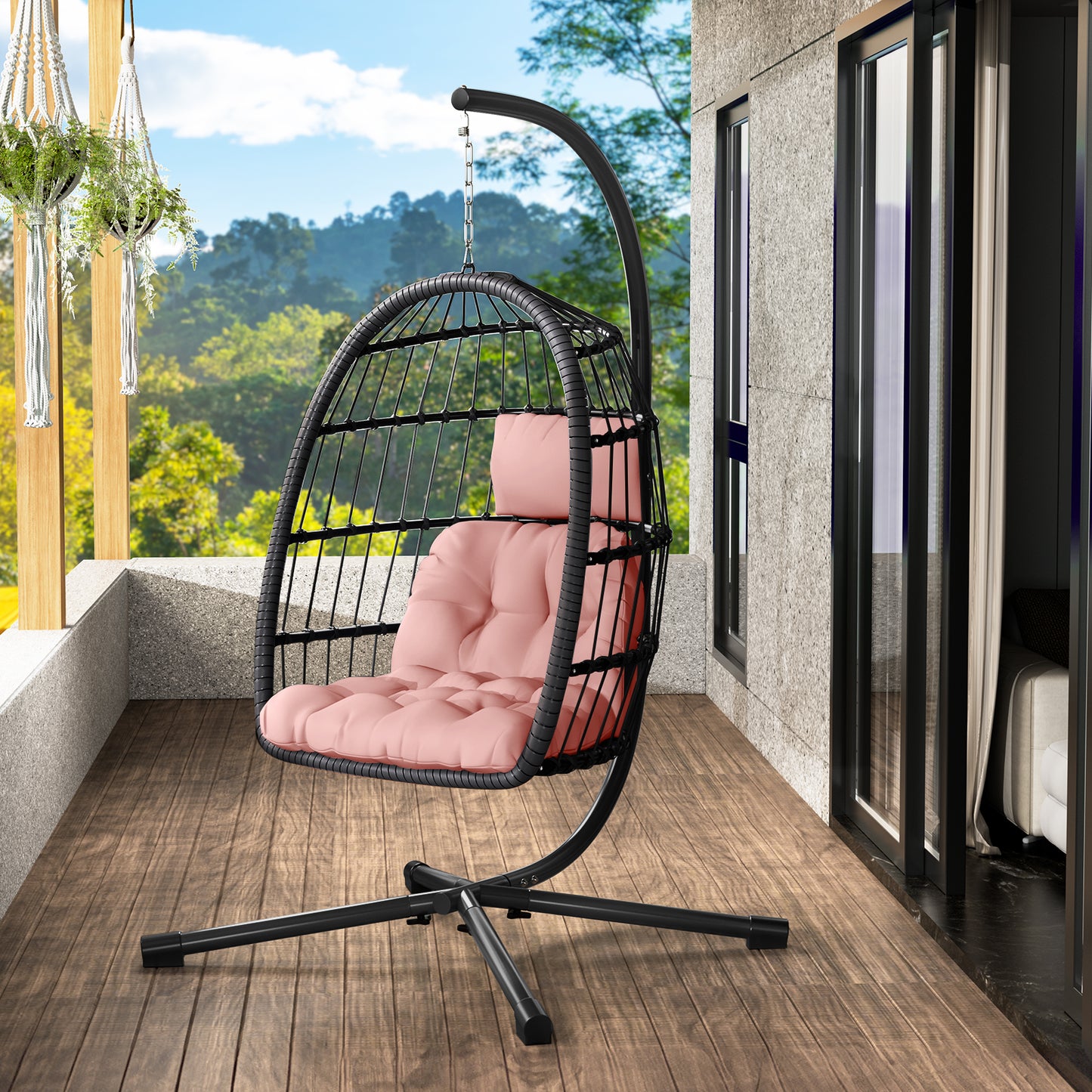 LAFWELL  Egg Chair with Stand,Patio Rattan Wicker Hanging Swing Egg Chair Hammock Chair for Bedroom Porch Garden,Thickened Aluminum Alloy Steel Frame and UV Resistant Cushion,350LBS Capacity