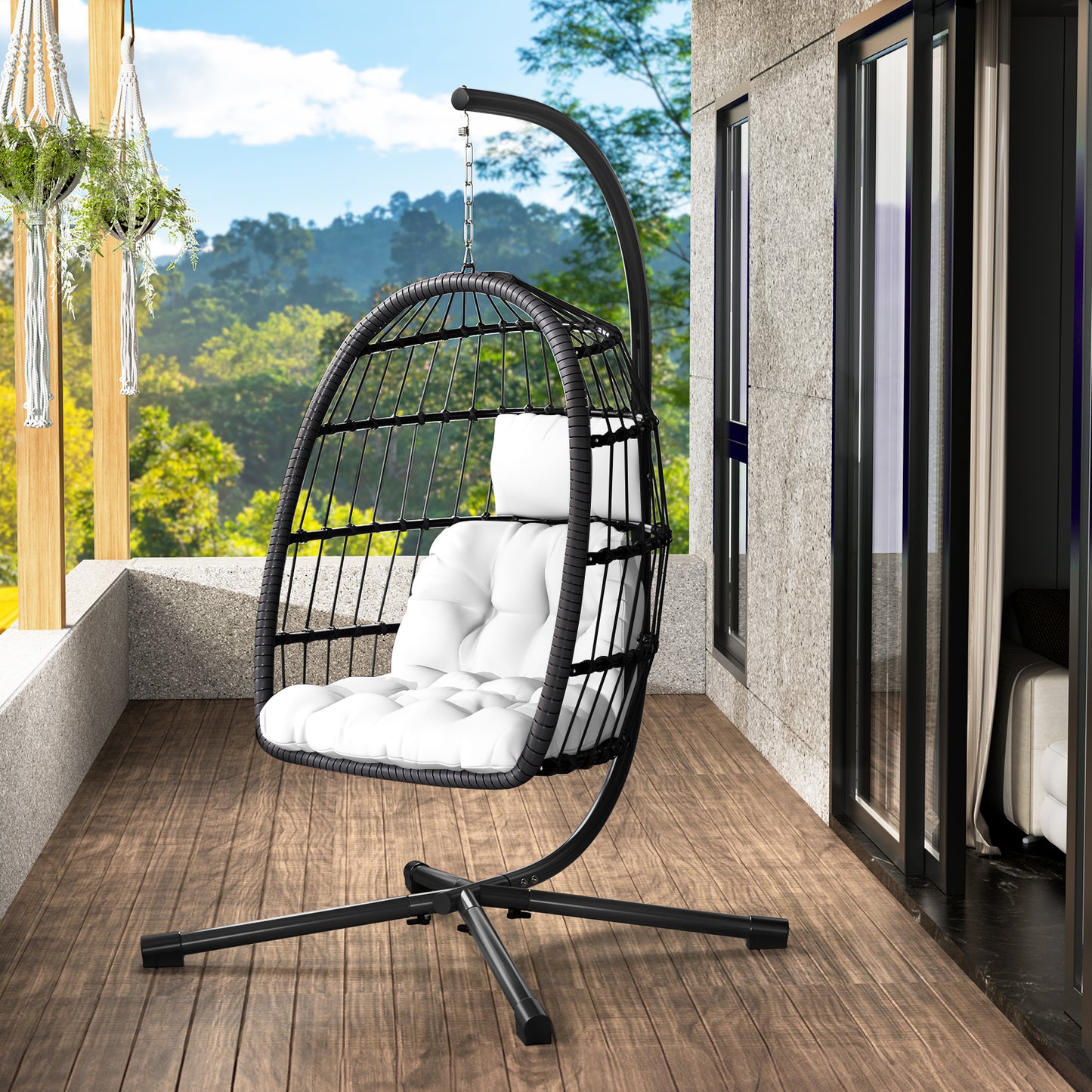 LAFWELL  Egg Chair with Stand,Patio Rattan Wicker Hanging Swing Egg Chair Hammock Chair for Bedroom Porch Garden,Thickened Aluminum Alloy Steel Frame and UV Resistant Cushion,350LBS Capacity