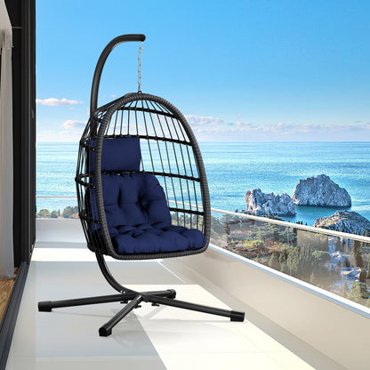LAFWELL  Egg Chair with Stand,Patio Rattan Wicker Hanging Swing Egg Chair Hammock Chair for Bedroom Porch Garden,Thickened Aluminum Alloy Steel Frame and UV Resistant Cushion,350LBS Capacity