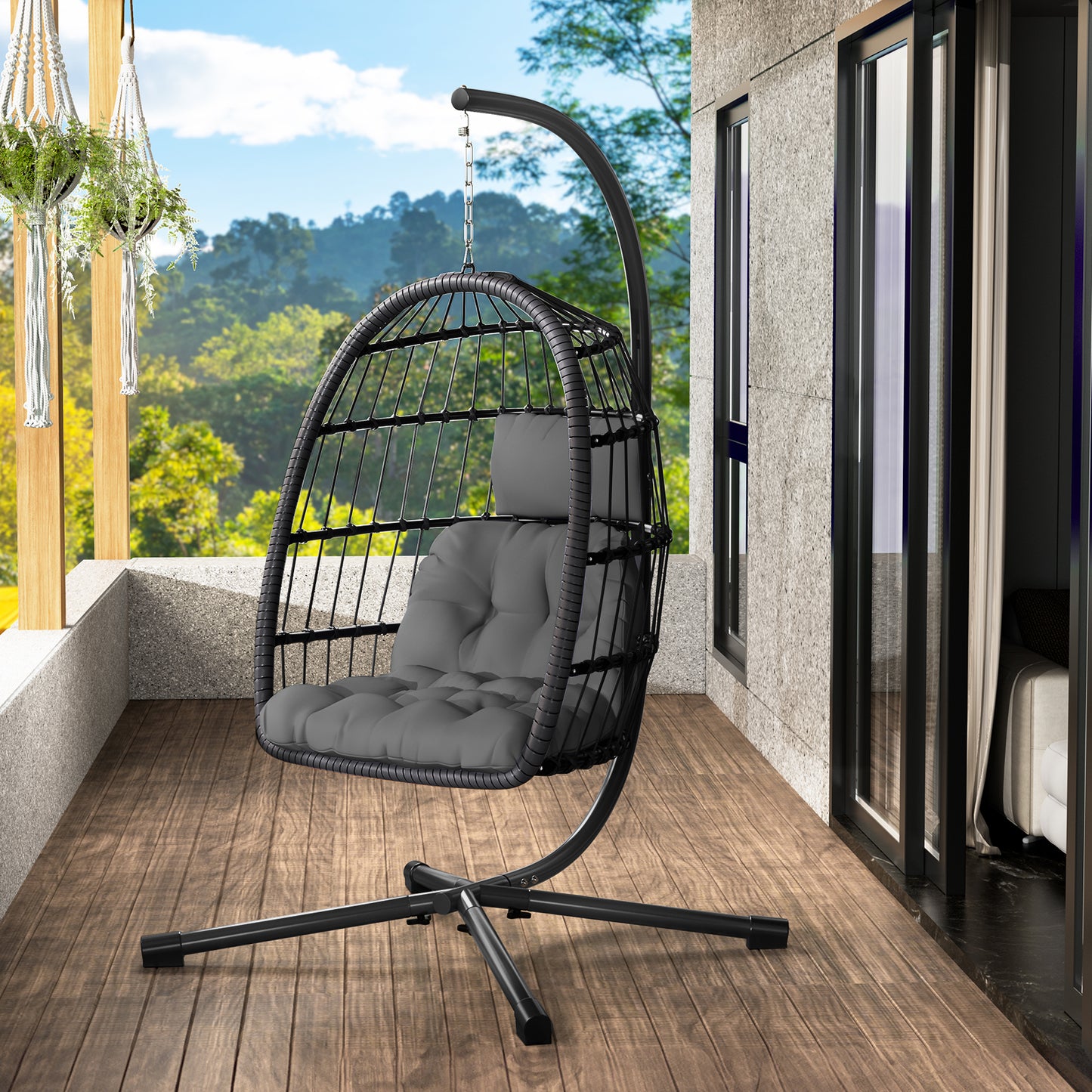 LAFWELL  Egg Chair with Stand,Patio Rattan Wicker Hanging Swing Egg Chair Hammock Chair for Bedroom Porch Garden,Thickened Aluminum Alloy Steel Frame and UV Resistant Cushion,350LBS Capacity