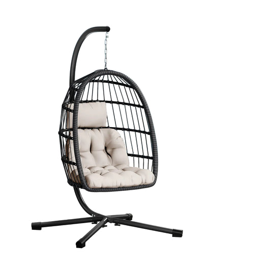 LAFWELL  Egg Chair with Stand,Patio Rattan Wicker Hanging Swing Egg Chair Hammock Chair for Bedroom Porch Garden,Thickened Aluminum Alloy Steel Frame and UV Resistant Cushion,350LBS Capacity