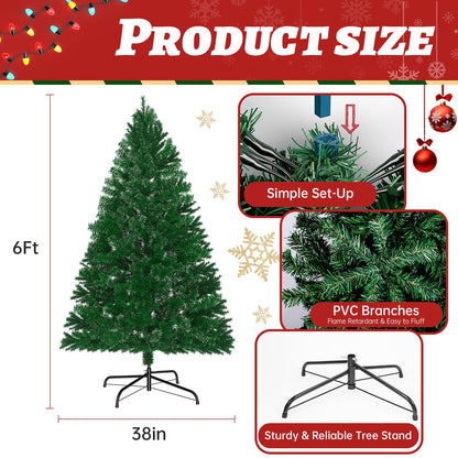 Premium 6FT Pre-Lit Classic Artificial Holiday Christmas Tree w/1,000 Branch Tips,250 LED Lights for Home,Office,Party Decoration