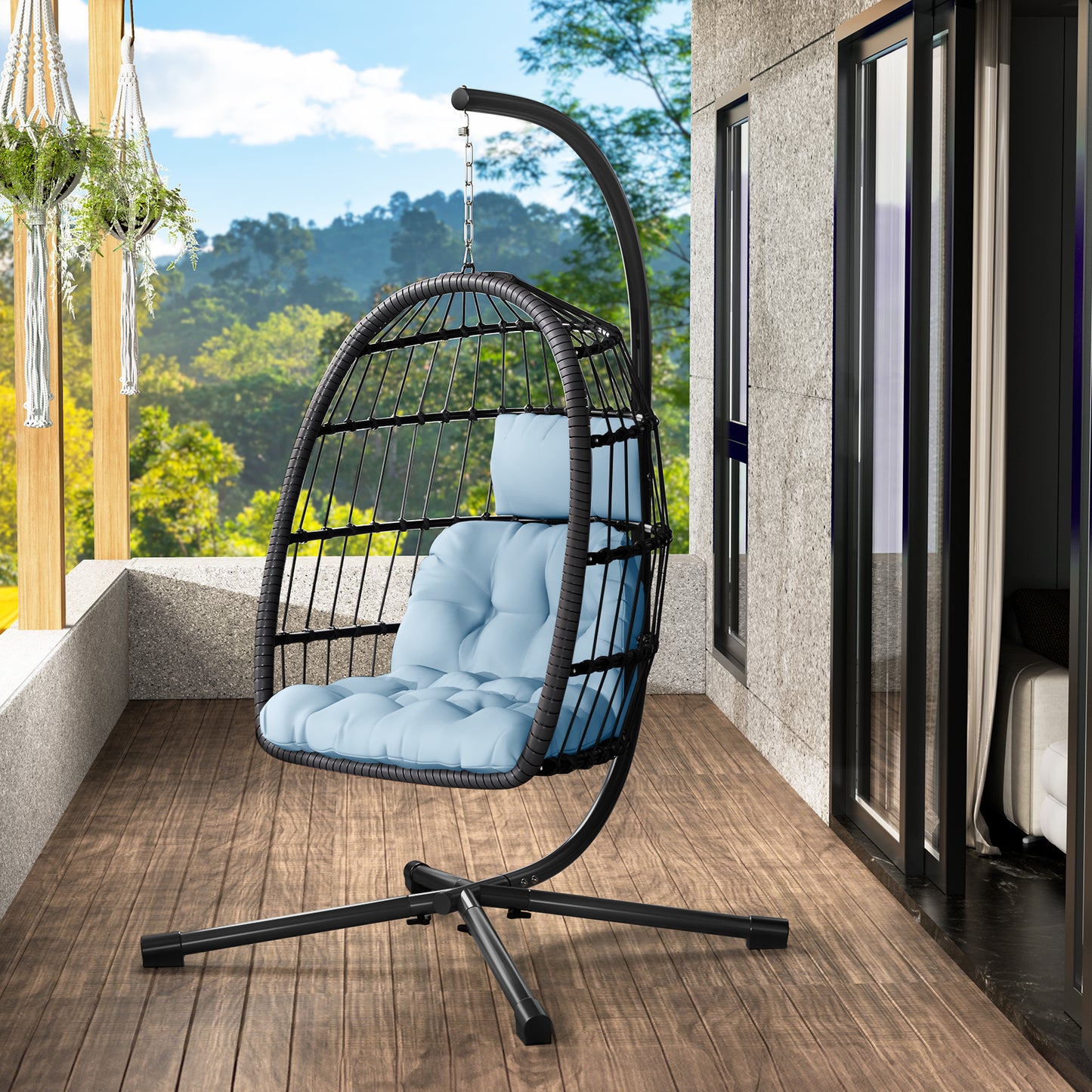 LAFWELL  Egg Chair with Stand,Patio Rattan Wicker Hanging Swing Egg Chair Hammock Chair for Bedroom Porch Garden,Thickened Aluminum Alloy Steel Frame and UV Resistant Cushion,350LBS Capacity