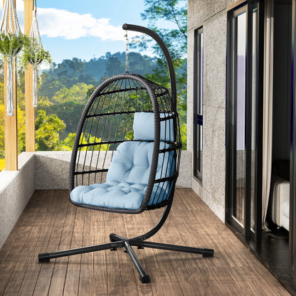LAFWELL  Egg Chair with Stand,Patio Rattan Wicker Hanging Swing Egg Chair Hammock Chair for Bedroom Porch Garden,Thickened Aluminum Alloy Steel Frame and UV Resistant Cushion,350LBS Capacity