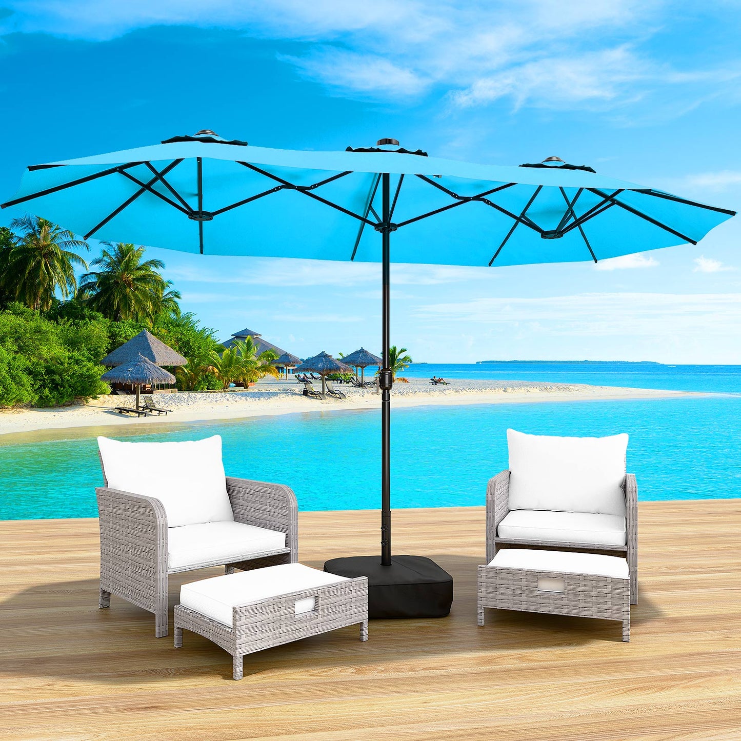LAFWELL 15FT Double-Sided Patio Umbrella with Base Included, Large Outdoor Rectangular Market Umbrella for Backyard, Poolside, Lawn & Garden