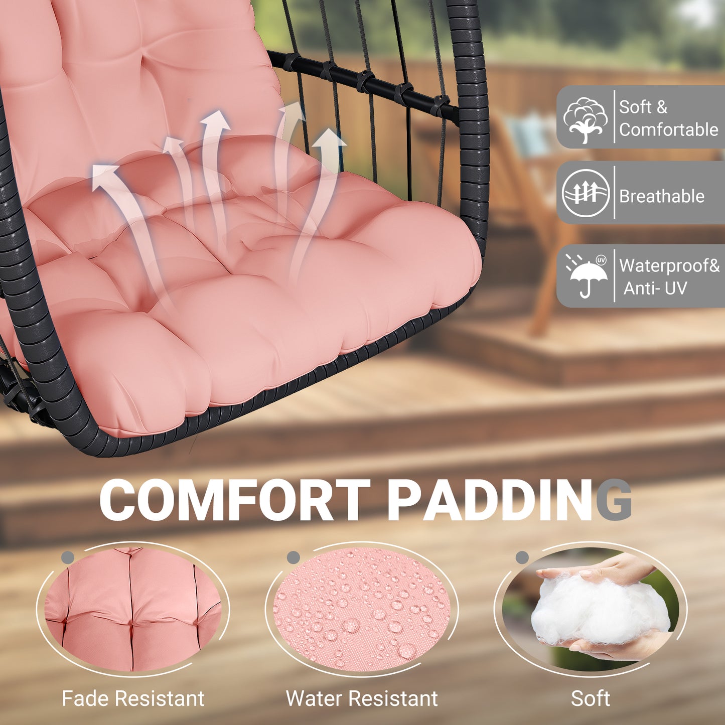 LAFWELL  Egg Chair with Stand,Patio Rattan Wicker Hanging Swing Egg Chair Hammock Chair for Bedroom Porch Garden,Thickened Aluminum Alloy Steel Frame and UV Resistant Cushion,350LBS Capacity