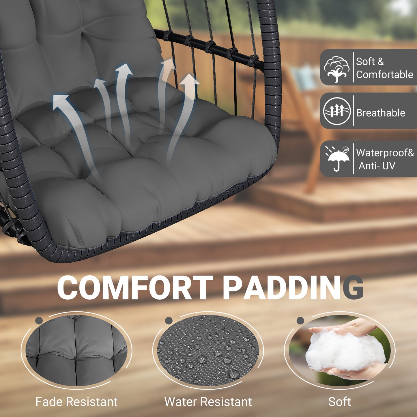 LAFWELL  Egg Chair with Stand,Patio Rattan Wicker Hanging Swing Egg Chair Hammock Chair for Bedroom Porch Garden,Thickened Aluminum Alloy Steel Frame and UV Resistant Cushion,350LBS Capacity