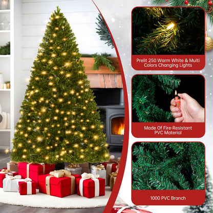 Premium 6FT Pre-Lit Classic Artificial Holiday Christmas Tree w/1,000 Branch Tips,250 LED Lights for Home,Office,Party Decoration