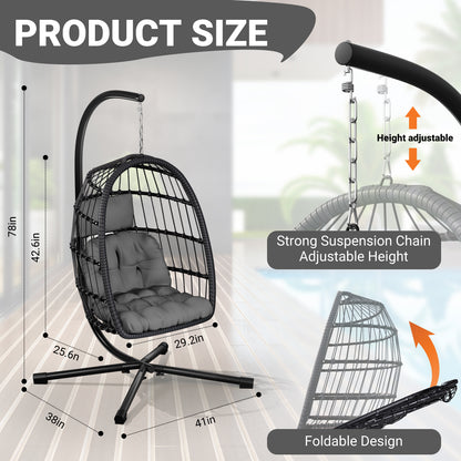 LAFWELL  Egg Chair with Stand,Patio Rattan Wicker Hanging Swing Egg Chair Hammock Chair for Bedroom Porch Garden,Thickened Aluminum Alloy Steel Frame and UV Resistant Cushion,350LBS Capacity