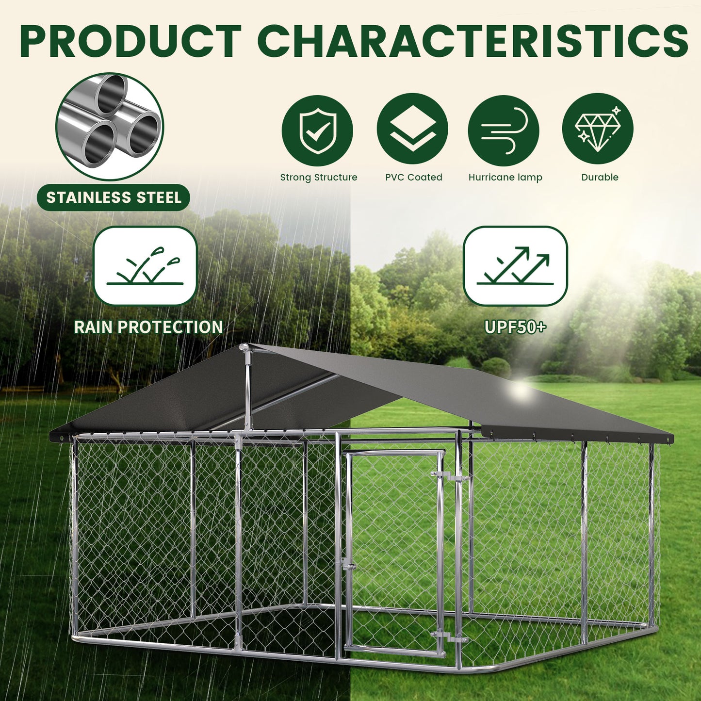 LAFWELL Outdoor Dog Playpen Heavy Duty Dog Kennel House Mesh Dog Big Cage Pet Kennel Steel Fence with Secure Lock
