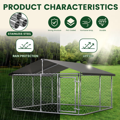 LAFWELL Outdoor Dog Playpen Heavy Duty Dog Kennel House Mesh Dog Big Cage Pet Kennel Steel Fence with Secure Lock