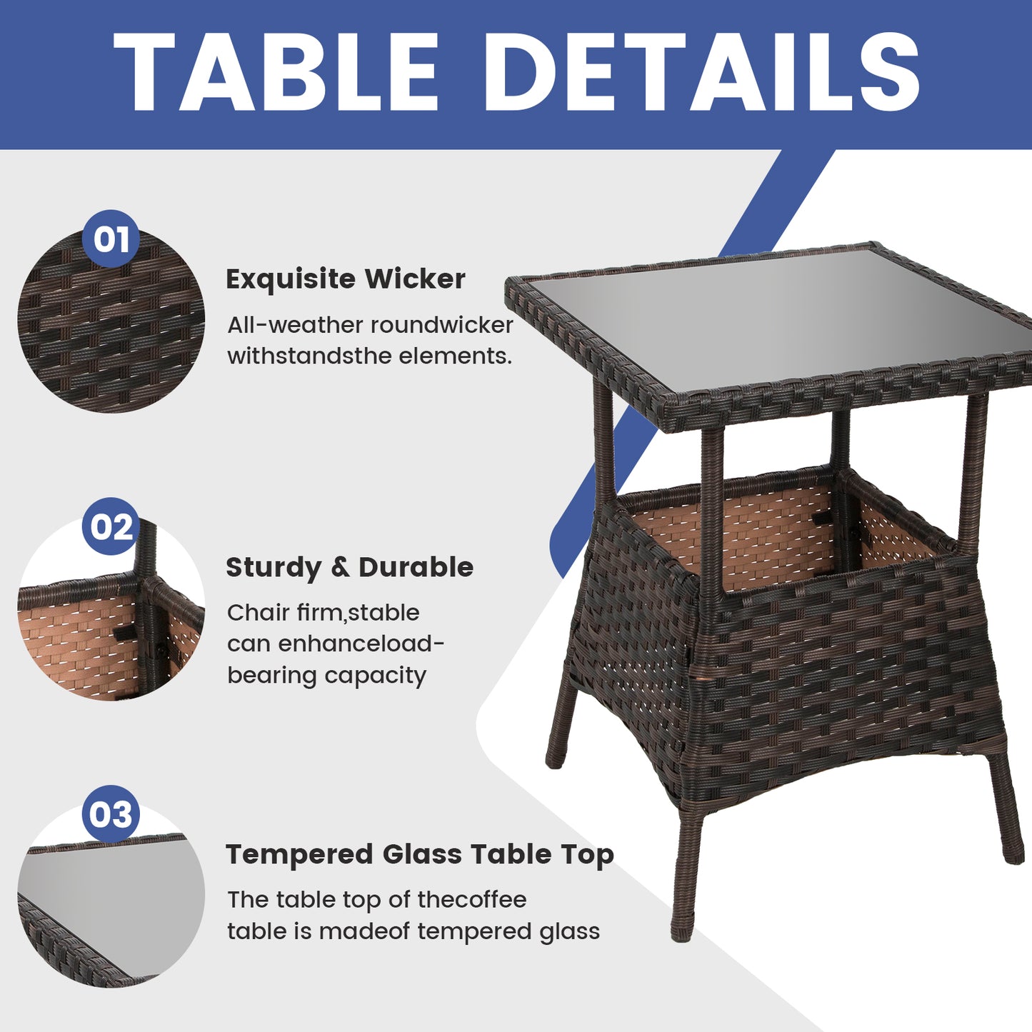 LAFWELL 3-Piece Outdoor Rocking Bistro Set, PE Rattan Wicker Patio Conversation Chairs with Thick Sand Cushions & Side Table for Front Porch, Balcony, & Morning Coffee