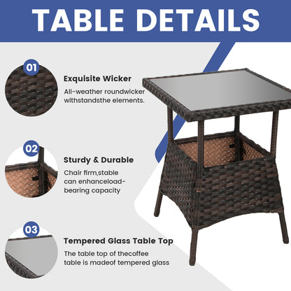 LAFWELL 3-Piece Outdoor Rocking Bistro Set, PE Rattan Wicker Patio Conversation Chairs with Thick Sand Cushions & Side Table for Front Porch, Balcony, & Morning Coffee