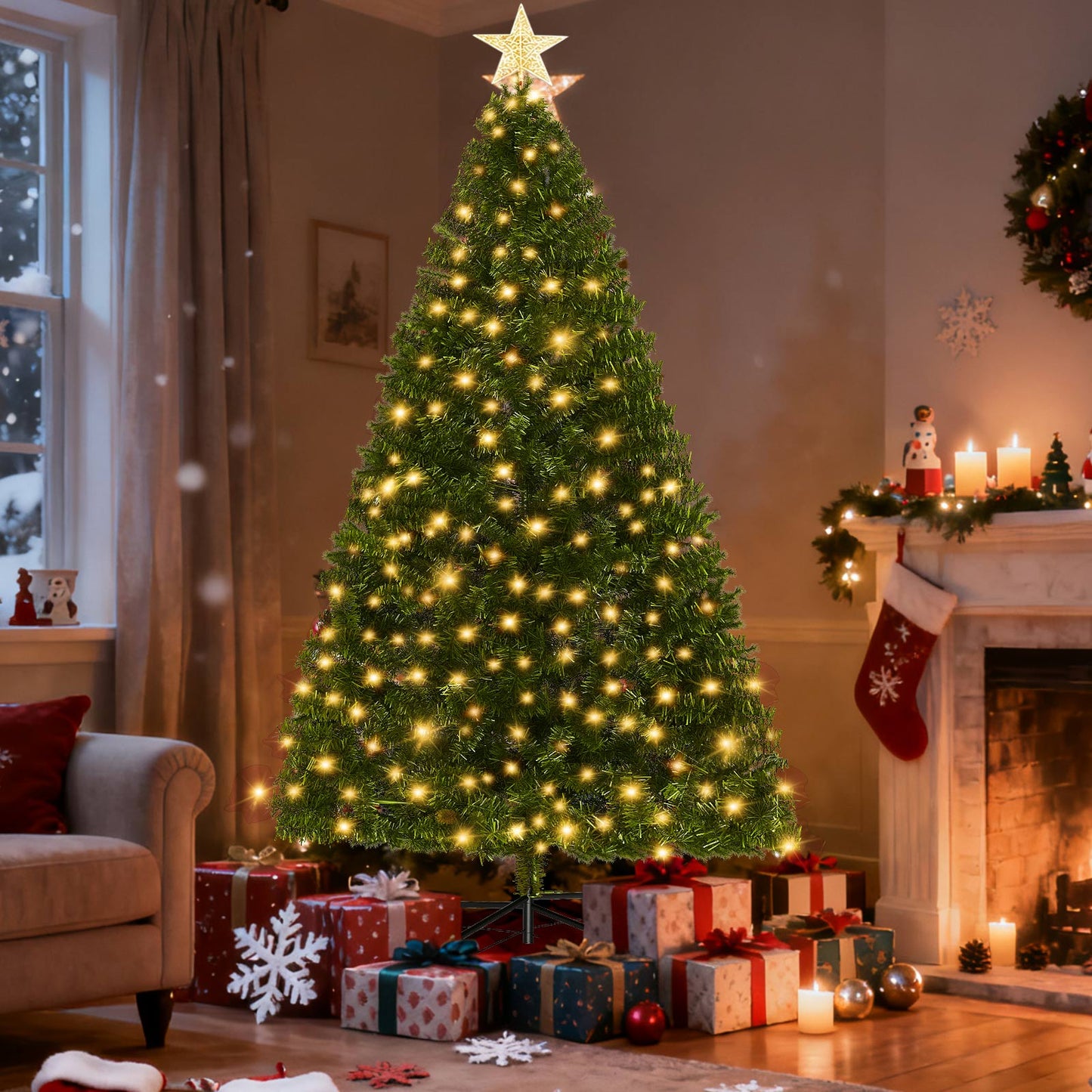 Premium 6FT Pre-Lit Classic Artificial Holiday Christmas Tree w/1,000 Branch Tips,250 LED Lights for Home,Office,Party Decoration