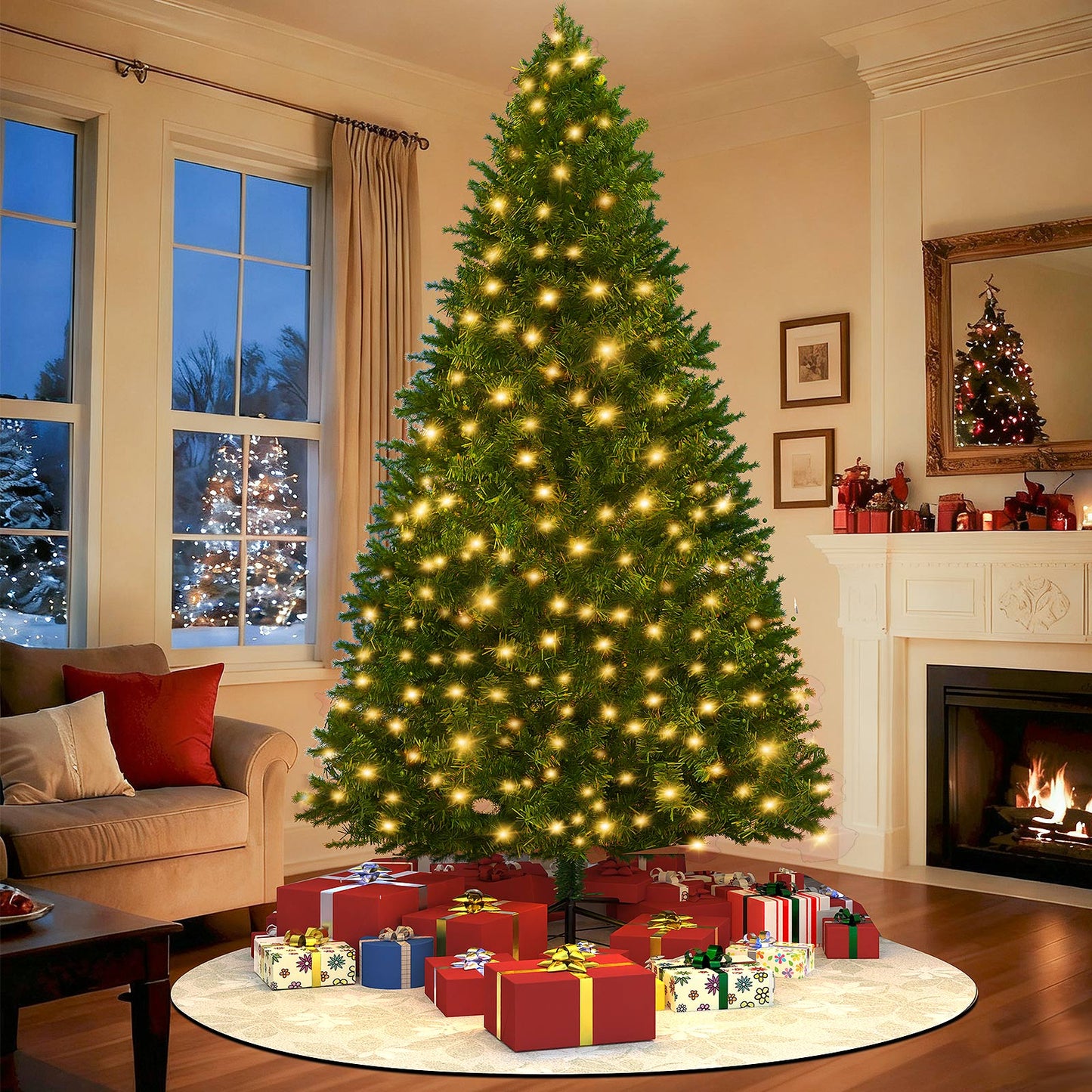 Premium 6FT Pre-Lit Classic Artificial Holiday Christmas Tree w/1,000 Branch Tips,250 LED Lights for Home,Office,Party Decoration