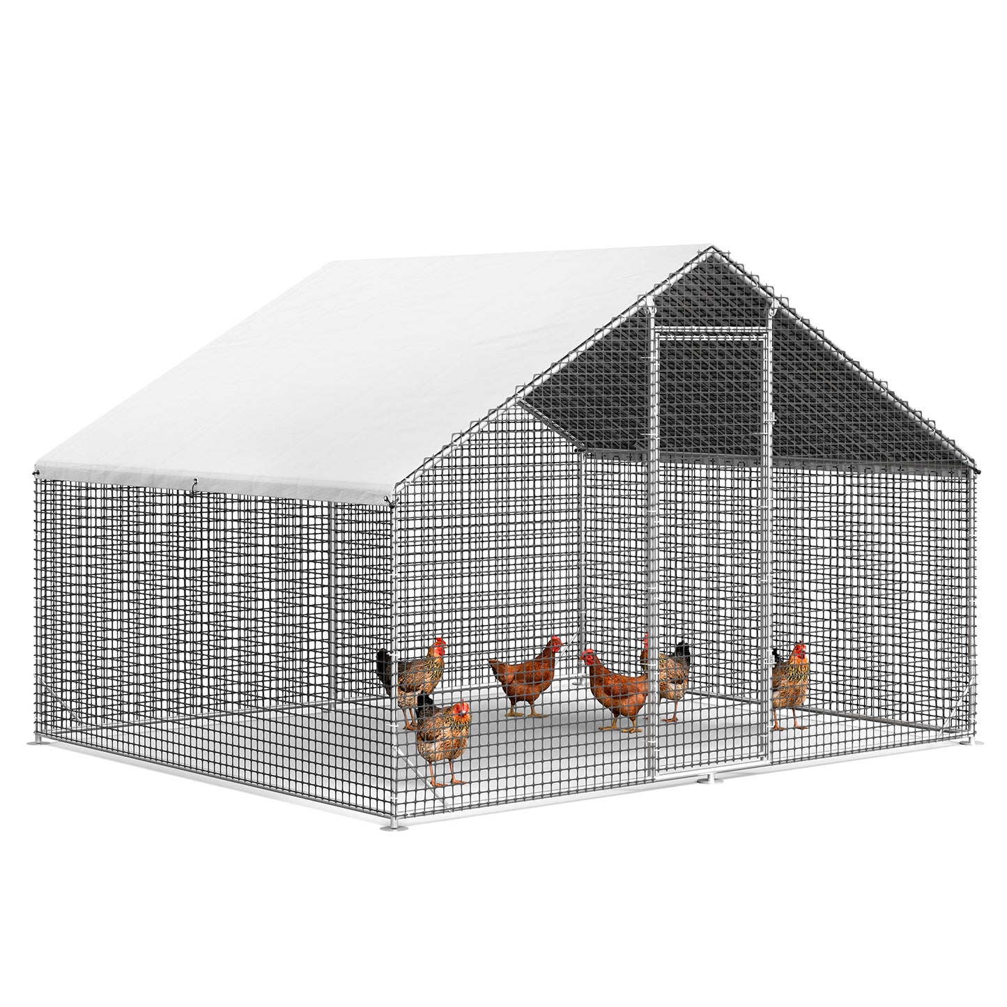 LAFWELL Petony Chicken Coop Outdoor Walk-in Poultry Cage Large Metal Pen Hen Run House Spire Shaped Cage with Waterproof Anti-Ultraviolet Cover,for Backyard Farm Rabbits Duck