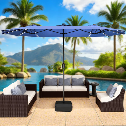 LAFWELL 15FT Double-Sided Patio Umbrella with Base Included, Large Outdoor Rectangular Market Umbrella for Backyard, Poolside, Lawn & Garden