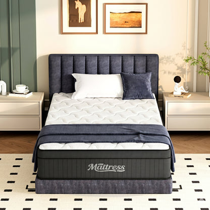 LAFWELL  12" 14" Hybrid Mattress in a Box | Twin Full Queen Size Innerspring Mattress with Individual Pocket Springs & High Density Foam | Medium Firm, Fiberglass Free, Pressure Relief, White