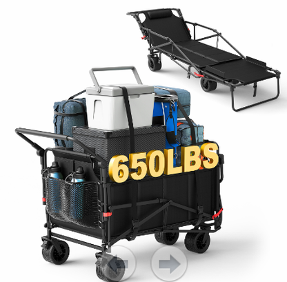 LAFWELL Heavy Duty Folding Wagon - 2-in-1 Collapsible Cart, 400lb/650lb Capacity, All-Terrain Wheels with Brakes &amp; Side Pockets