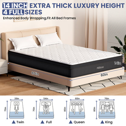 LAFWELL  12" 14" Hybrid Mattress in a Box | Twin Full Queen Size Innerspring Mattress with Individual Pocket Springs & High Density Foam | Medium Firm, Fiberglass Free, Pressure Relief, White