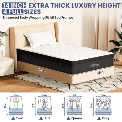 LAFWELL  12" 14" Hybrid Mattress in a Box | Twin Full Queen Size Innerspring Mattress with Individual Pocket Springs & High Density Foam | Medium Firm, Fiberglass Free, Pressure Relief, White