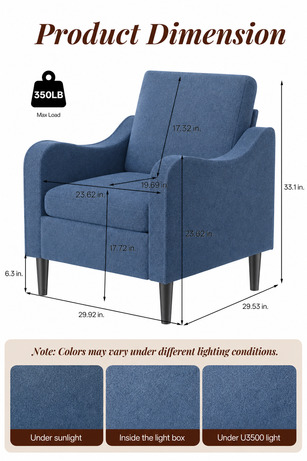 Accent Arm Chair – Navy Blue, Upholstered Scooped Comfy Reading Chair for Living Room, Bedroom, Apartment, Waiting Room