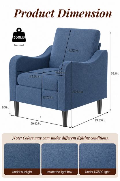 Accent Arm Chair – Navy Blue, Upholstered Scooped Comfy Reading Chair for Living Room, Bedroom, Apartment, Waiting Room