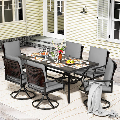 LAFWELL 7 Piece Outdoor Patio Dining Set with 6 Swivel Dining Chairs & 1 Large Round Dining Table,Bistro Furniture Set for Lawn, Garden, Deck, Backyard and Porch