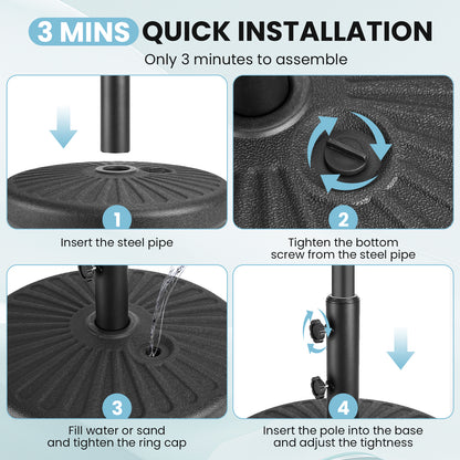 LAFWELL  Outdoor Patio Umbrella Stand, 85.7Lbs Water/Sand Filled Base with Steel Holder, Stable Support for 1.5'' Or 1.9'' Umbrella Pole, Black
