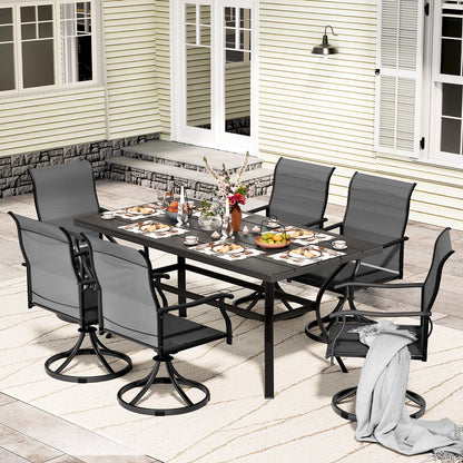 LAFWELL 7 Piece Outdoor Patio Dining Set with 6 Swivel Dining Chairs & 1 Large Round Dining Table,Bistro Furniture Set for Lawn, Garden, Deck, Backyard and Porch