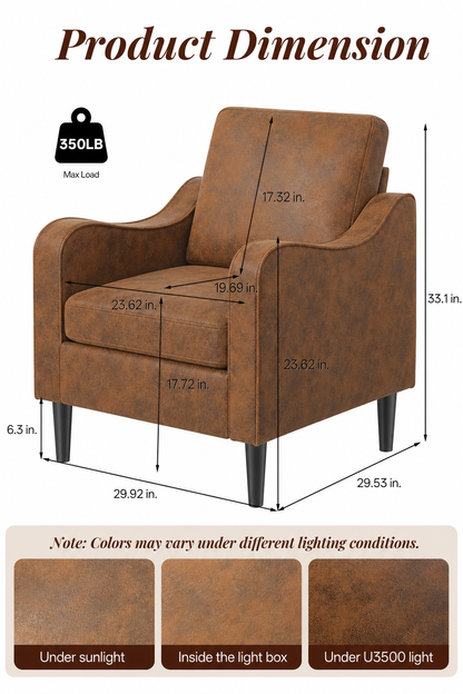 Accent Arm Chair – Navy Blue, Upholstered Scooped Comfy Reading Chair for Living Room, Bedroom, Apartment, Waiting Room