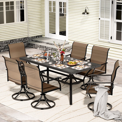 LAFWELL 7 Piece Outdoor Patio Dining Set with 6 Swivel Dining Chairs & 1 Large Round Dining Table,Bistro Furniture Set for Lawn, Garden, Deck, Backyard and Porch