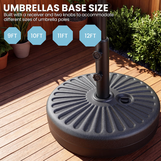 LAFWELL  Outdoor Patio Umbrella Stand, 85.7Lbs Water/Sand Filled Base with Steel Holder, Stable Support for 1.5'' Or 1.9'' Umbrella Pole, Black