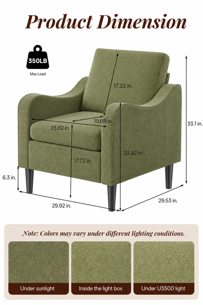 Accent Arm Chair – Navy Blue, Upholstered Scooped Comfy Reading Chair for Living Room, Bedroom, Apartment, Waiting Room