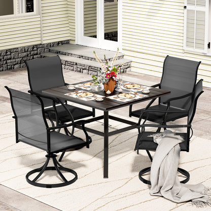 LAFWELL 7 Piece Outdoor Patio Dining Set with 6 Swivel Dining Chairs & 1 Large Round Dining Table,Bistro Furniture Set for Lawn, Garden, Deck, Backyard and Porch