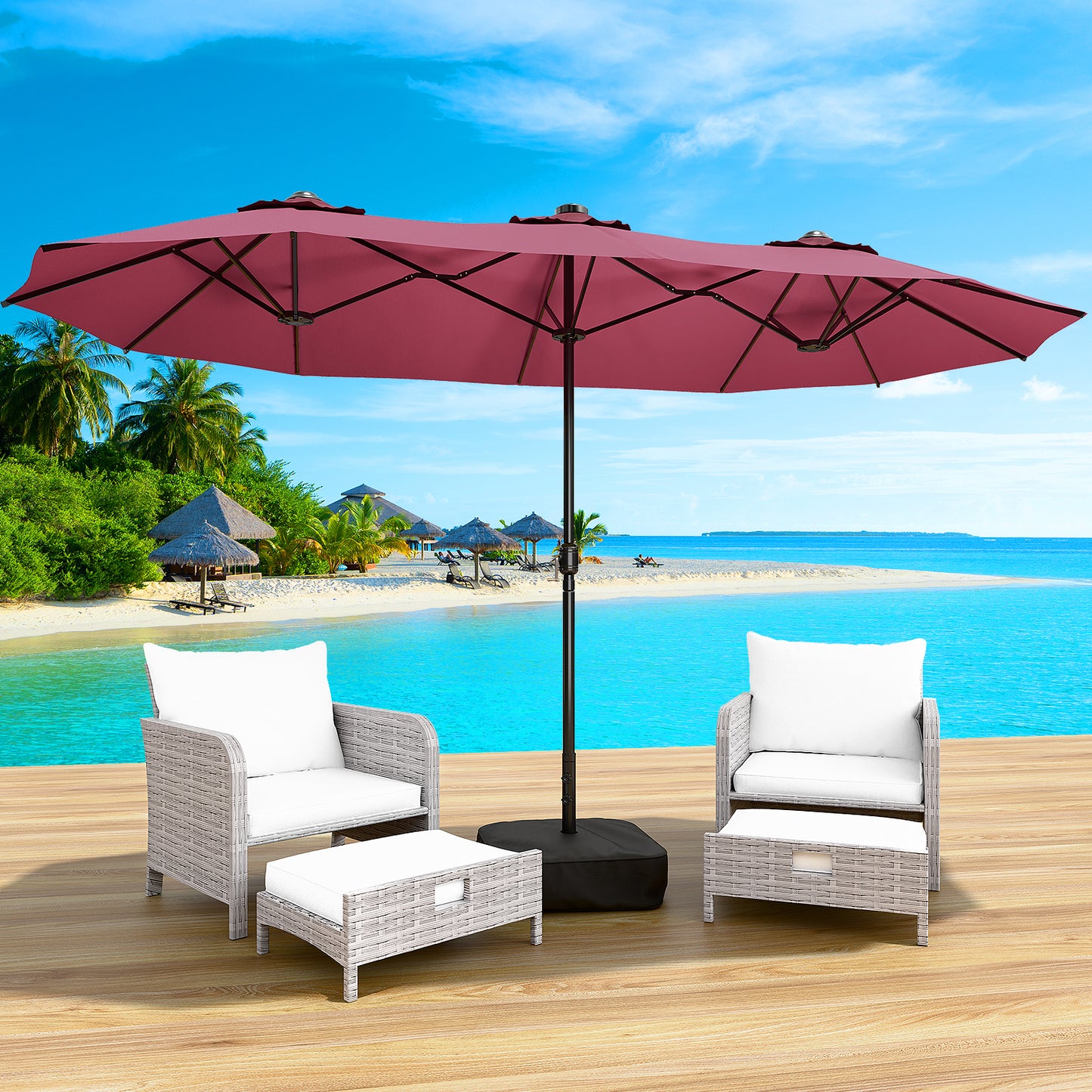 LAFWELL 15FT Double-Sided Patio Umbrella with Base Included, Large Outdoor Rectangular Market Umbrella for Backyard, Poolside, Lawn & Garden