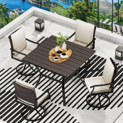 LAFWELL 7 Piece Outdoor Patio Dining Set with 6 Swivel Dining Chairs & 1 Large Round Dining Table,Bistro Furniture Set for Lawn, Garden, Deck, Backyard and Porch