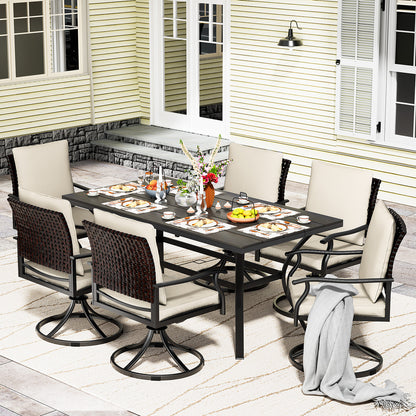 LAFWELL 7 Piece Outdoor Patio Dining Set with 6 Swivel Dining Chairs & 1 Large Round Dining Table,Bistro Furniture Set for Lawn, Garden, Deck, Backyard and Porch