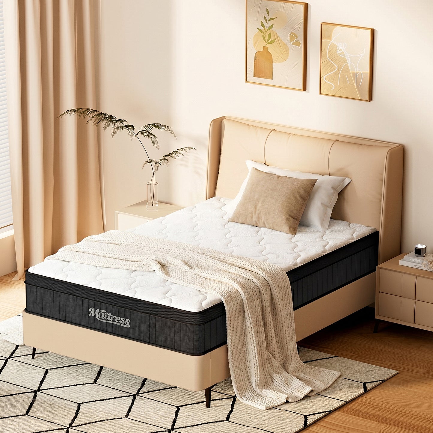 LAFWELL  12" 14" Hybrid Mattress in a Box | Twin Full Queen Size Innerspring Mattress with Individual Pocket Springs & High Density Foam | Medium Firm, Fiberglass Free, Pressure Relief, White