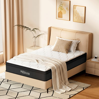 LAFWELL  12" 14" Hybrid Mattress in a Box | Twin Full Queen Size Innerspring Mattress with Individual Pocket Springs & High Density Foam | Medium Firm, Fiberglass Free, Pressure Relief, White