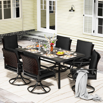 LAFWELL 7 Piece Outdoor Patio Dining Set with 6 Swivel Dining Chairs & 1 Large Round Dining Table,Bistro Furniture Set for Lawn, Garden, Deck, Backyard and Porch