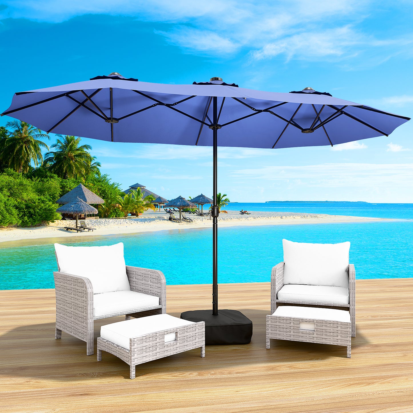 LAFWELL 15FT Double-Sided Patio Umbrella with Base Included, Large Outdoor Rectangular Market Umbrella for Backyard, Poolside, Lawn & Garden