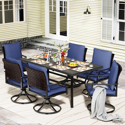 LAFWELL 7 Piece Outdoor Patio Dining Set with 6 Swivel Dining Chairs & 1 Large Round Dining Table,Bistro Furniture Set for Lawn, Garden, Deck, Backyard and Porch