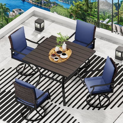 LAFWELL 7 Piece Outdoor Patio Dining Set with 6 Swivel Dining Chairs & 1 Large Round Dining Table,Bistro Furniture Set for Lawn, Garden, Deck, Backyard and Porch