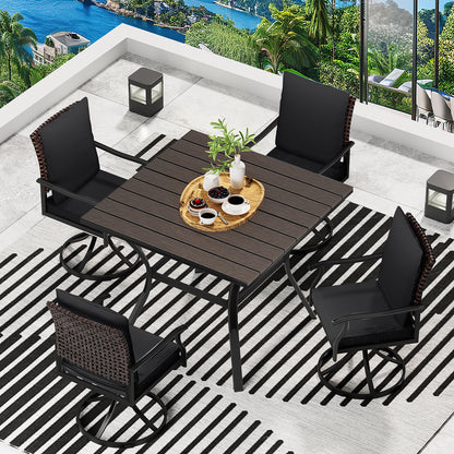 LAFWELL 7 Piece Outdoor Patio Dining Set with 6 Swivel Dining Chairs & 1 Large Round Dining Table,Bistro Furniture Set for Lawn, Garden, Deck, Backyard and Porch